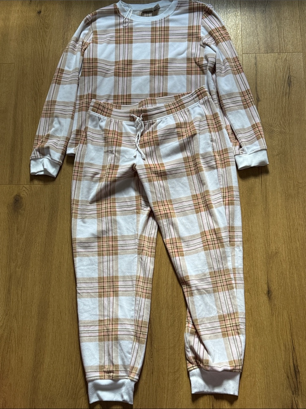 Rachel Zoe Cream and Tan Plaid Long-Sleeve Pajama Set